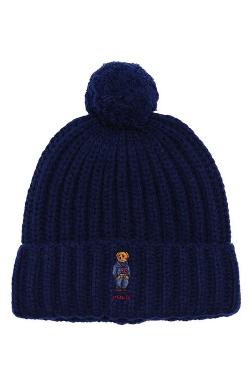 Polo Ralph Lauren Ralph Lauren Pom Pom Denim Bear Beanie In Blue