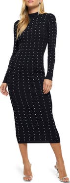 River Island Heatseal Long Sleeve Knit Midi Dress
