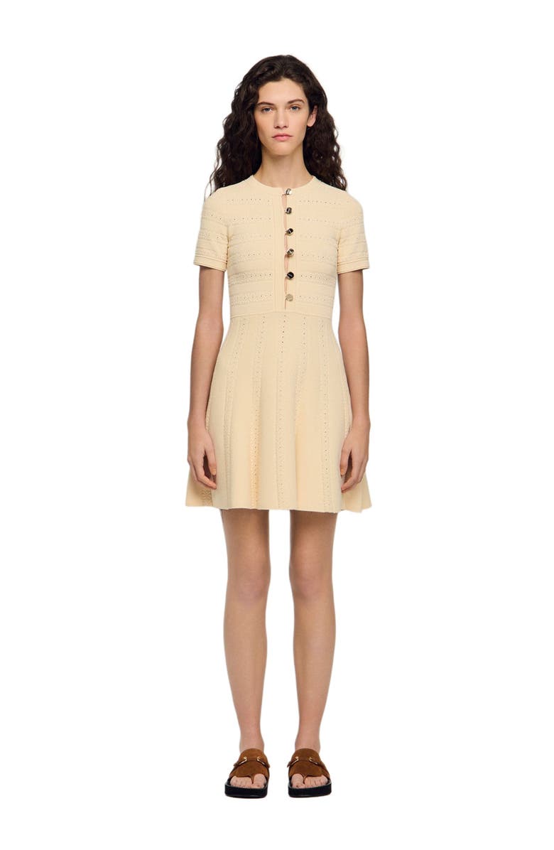 SANDRO Floral print knit short dress, Main, color, Vanilla