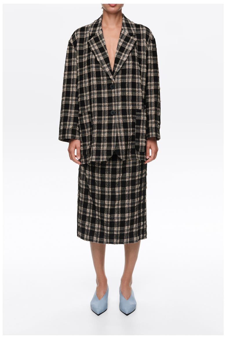Checked Straight Wool Midi Skirt, Main, color, BLACK