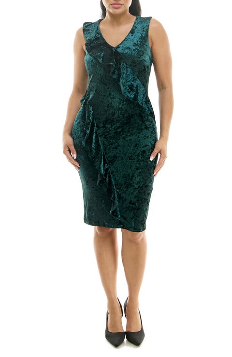 Ruffle V-Neck Sleeveless Sheath Dress