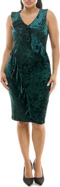 Nina Leonard Ruffle V-Neck Sleeveless Sheath Dress