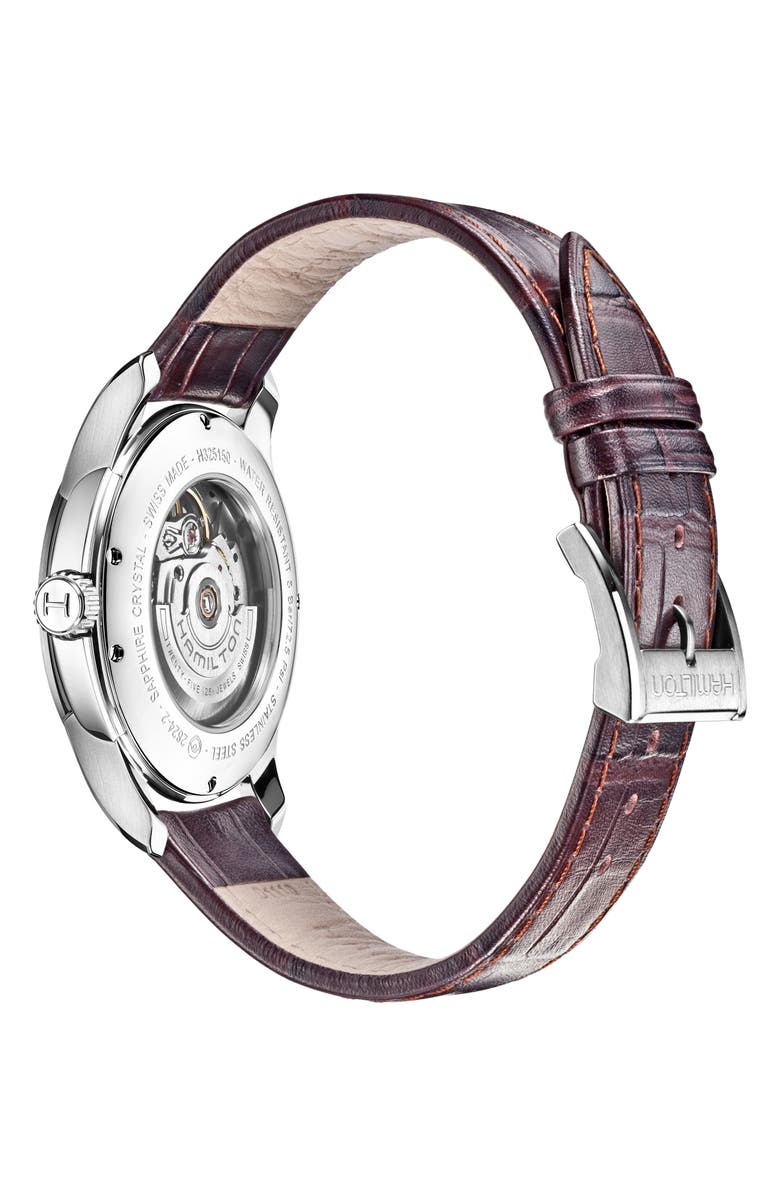 Hamilton Jazzmaster Open Heart Automatic Leather Strap Watch, 40mm, Alternate, color,