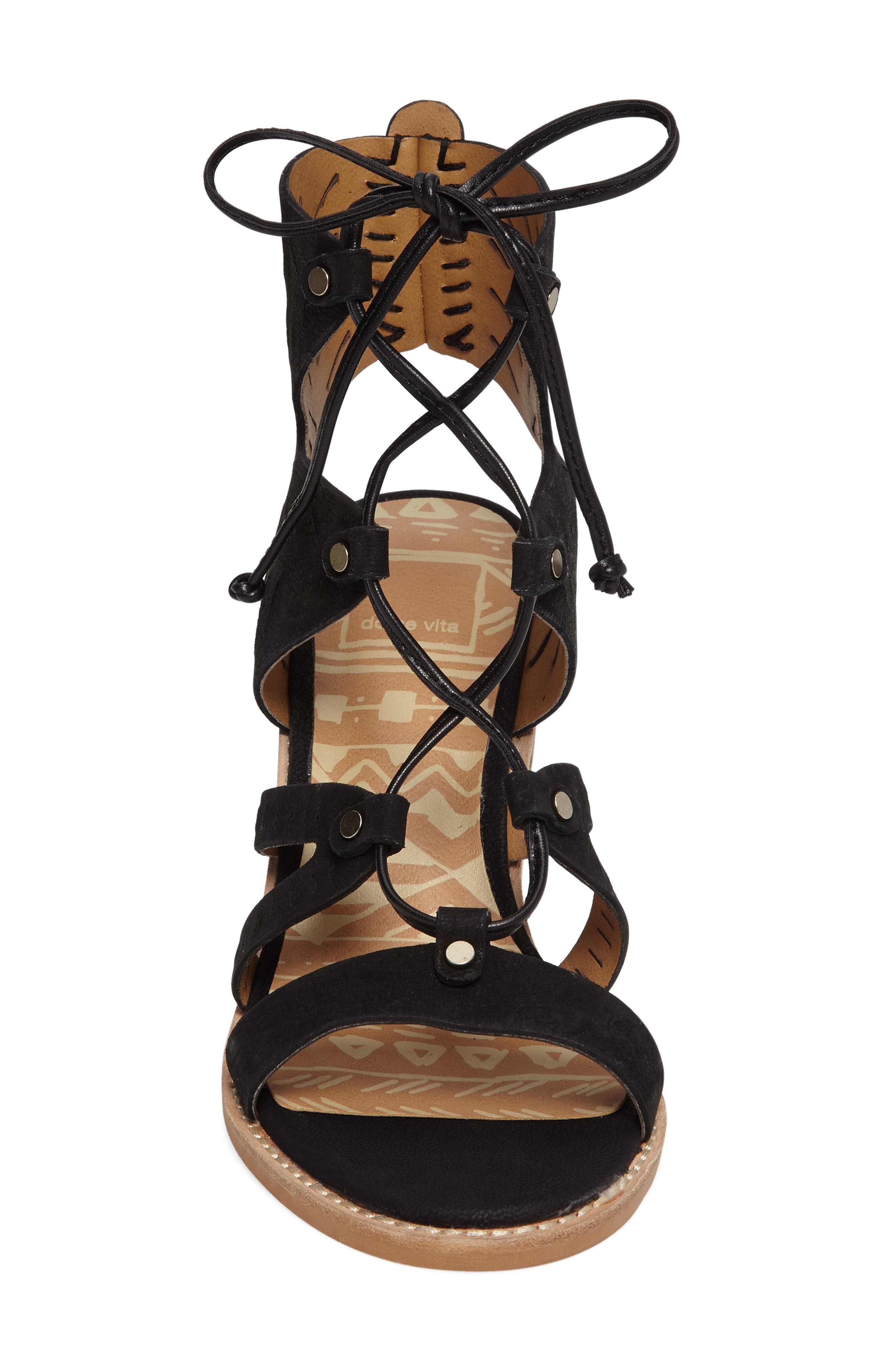 Luci Ghillie Lace Sandal, Alternate, color, BLACK NUBUCK LEATHER