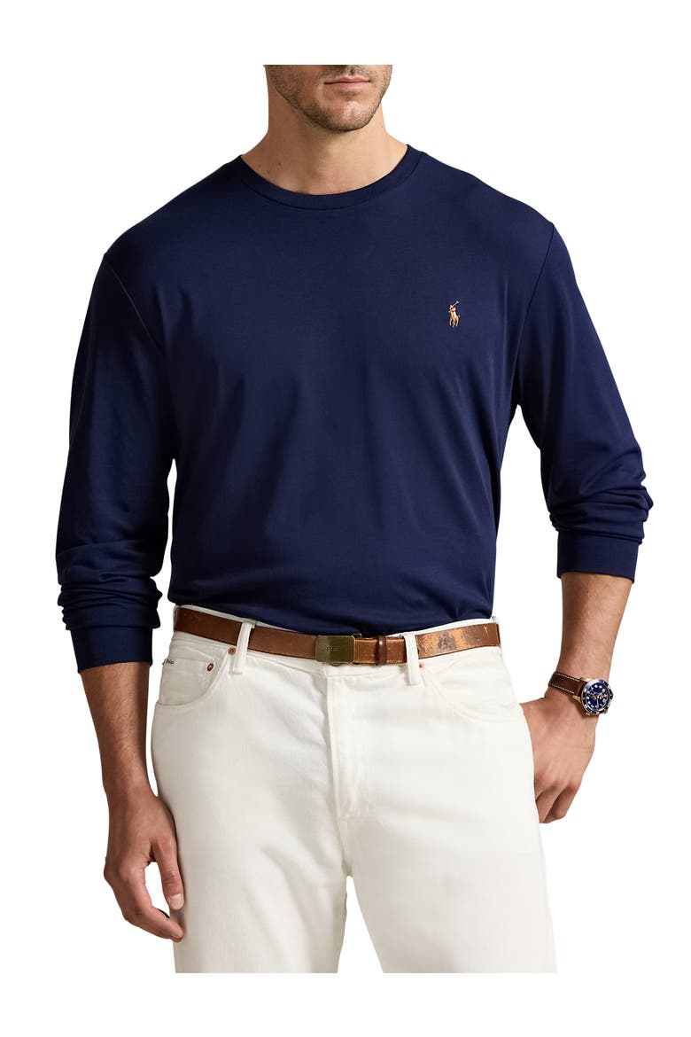 Big & Tall Soft Cotton Long-Sleeve Tee, Main, color, REFINED NAVY