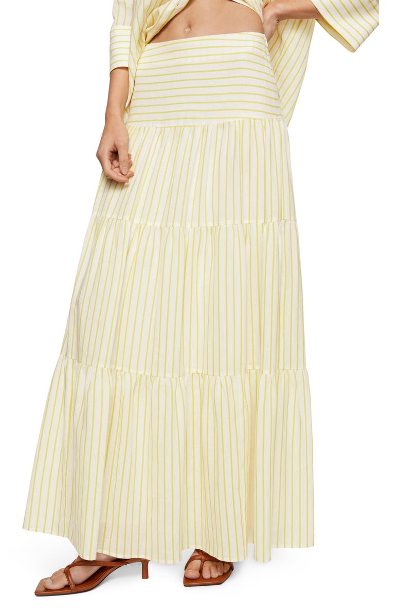 MANGO Stripe Ruffle Tiered Maxi Skirt, Main, color, 