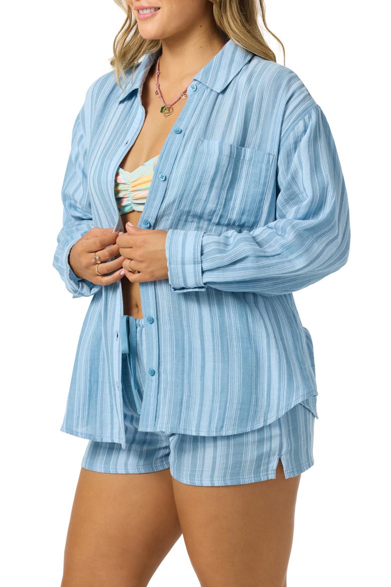 Leni Waves Stripe Cotton Gauze Button-Up Shirt, Alternate, color, CHAMBRAY BLUE