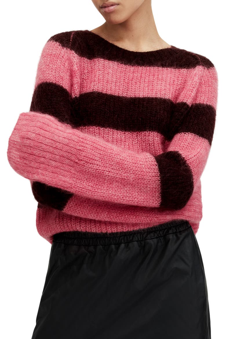 Lana Stripe Sweater, Main, color, POPPY PINK/RED