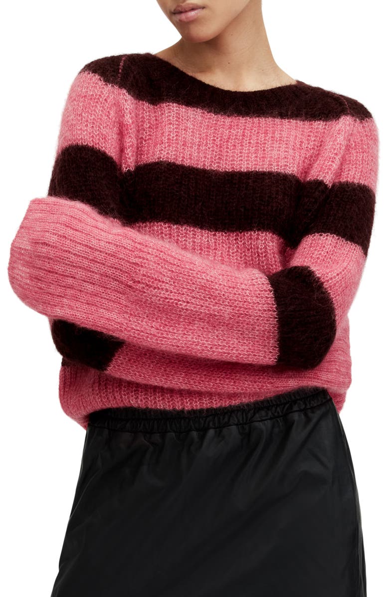 AllSaints Lana Stripe Sweater, Main, color, Poppy Pink/ Red