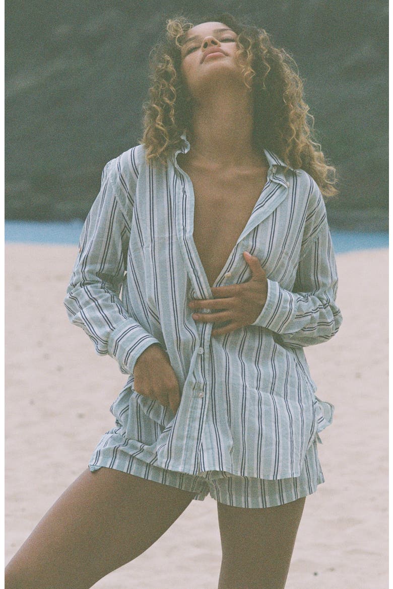 Mela Boyfriend Organic Cotton Cover-Up Shirt, Alternate, color, CAPE VERDE STRIPE