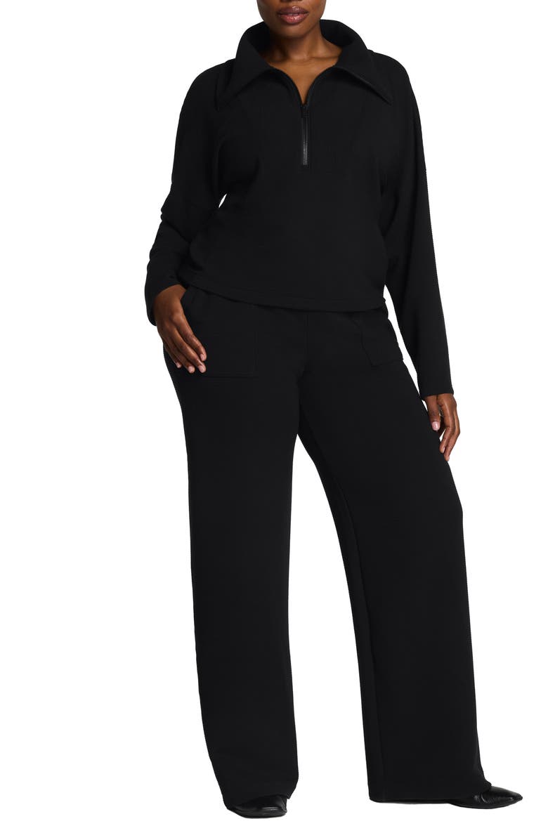SPANX<sup>®</sup> AirEssentials French Rib Quarter Zip Pullover, Alternate, color, Very Black