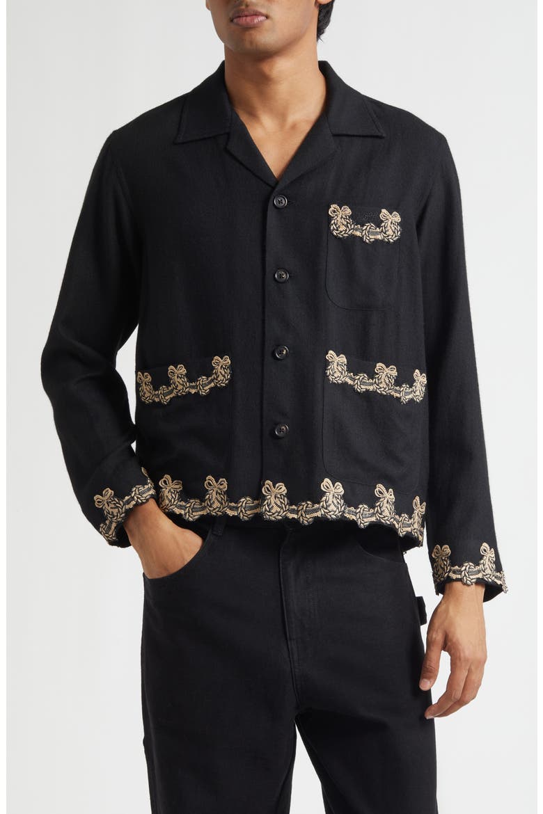 Laurelist Wool Flannel Overshirt, Main, color, BLACK