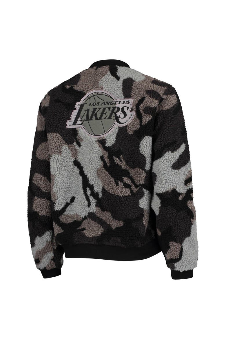 Women's The Wild Collective Black Los Angeles Lakers Camo Sherpa Full-Zip Bomber Jacket, Alternate, color, Black