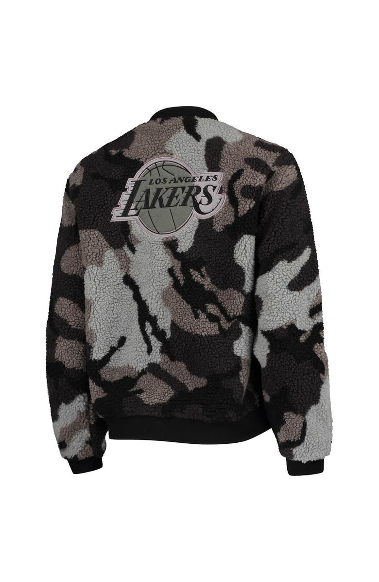 THE WILD COLLECTIVE Women's The Wild Collective Black Los Angeles Lakers Camo Sherpa Full-Zip Bomber Jacket, Alternate, color, Black