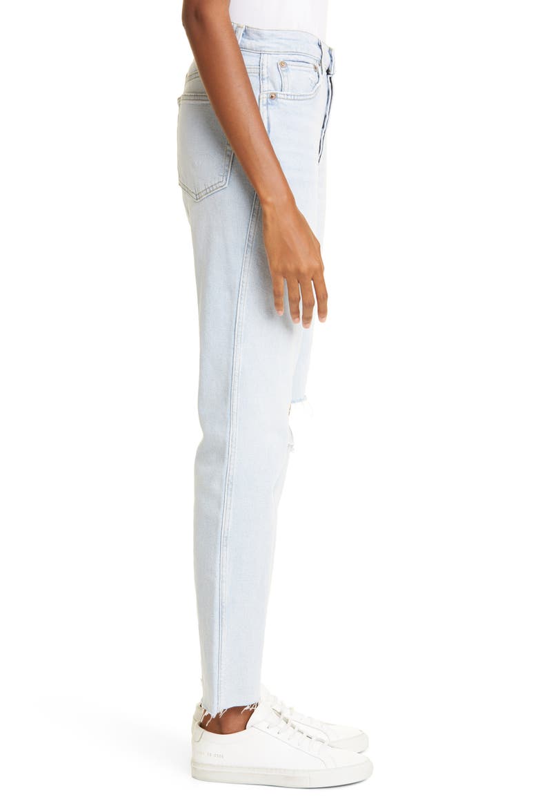 '80s High Waist Slim Straight Leg Jeans, Alternate, color, ICY BLUE WITH HOLE