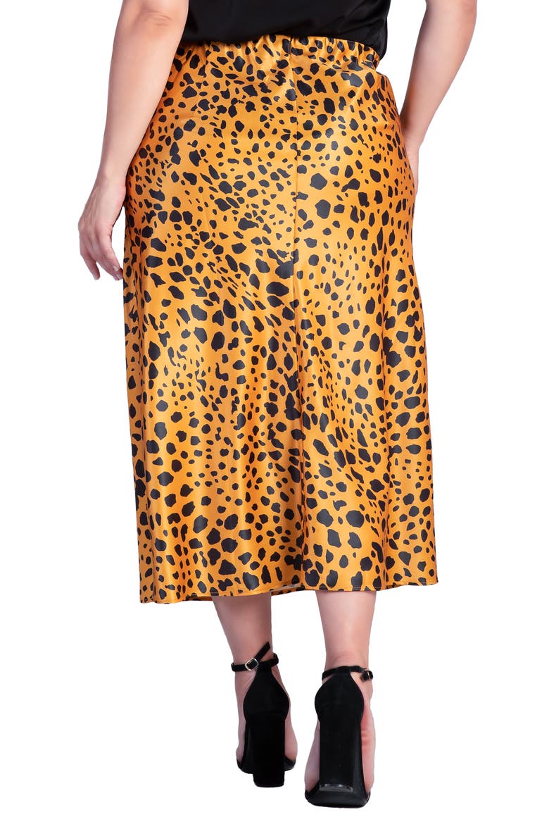 Izar High Waist Satin Midi Skirt, Alternate, color, GOLD PRINT