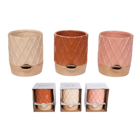 Small Terracotta Etched Self Water Planter Set of 3 Home Decorations for Spring Planters