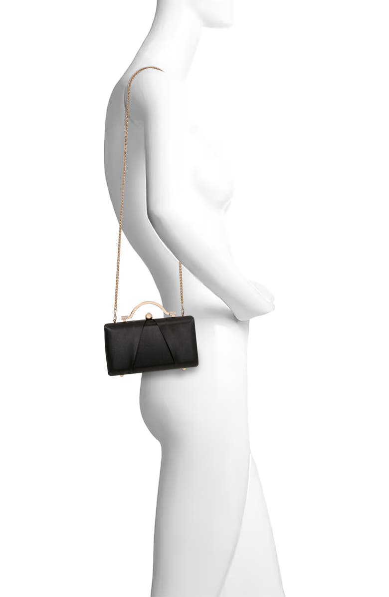 Jewel Badgley Mischka Emma Satin Minaudiere with Outer Pocket, Alternate, color, Black