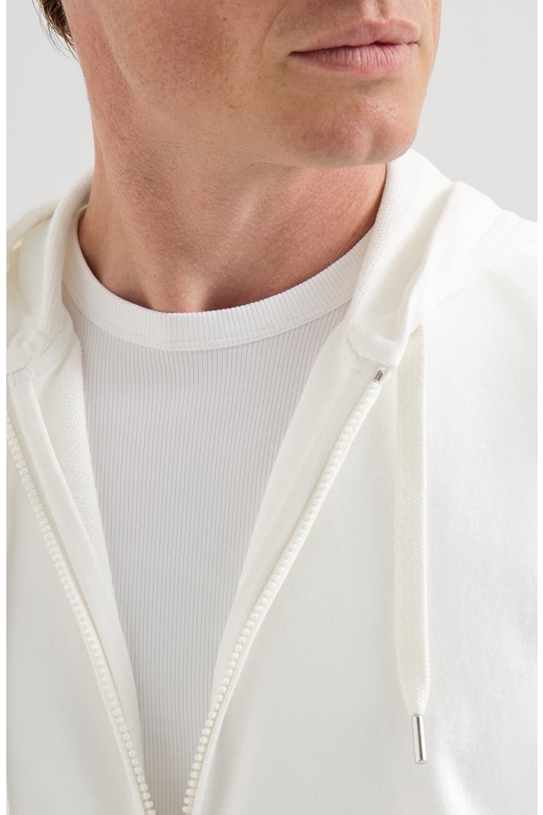 Techno cotton French terry hooded sweatshirt with zipper, Alternate, color, Off-White
