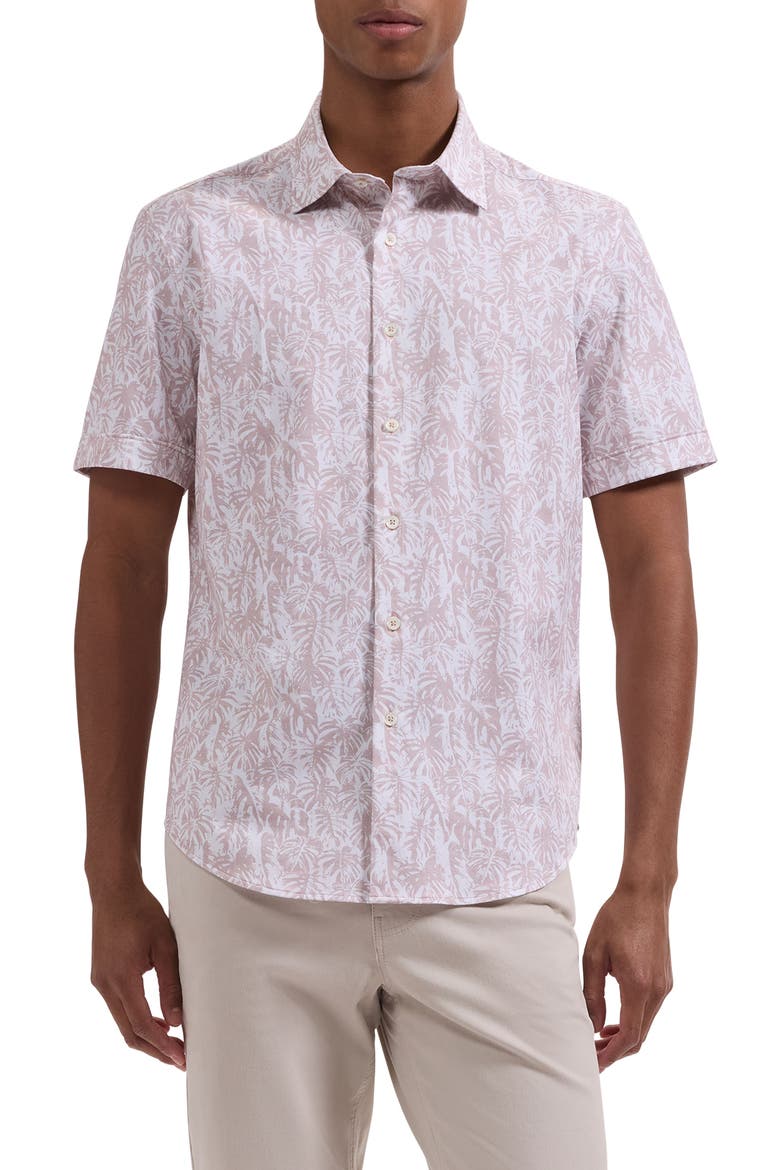 Miles OoohCotton® Leaf Print Short Sleeve Button-Up Shirt, Main, color, SIENNA