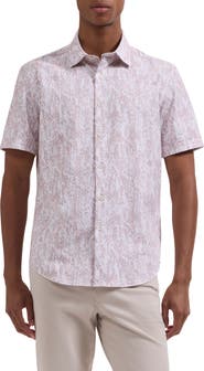 Bugatchi Miles OoohCotton® Leaf Print Short Sleeve Button-Up Shirt
