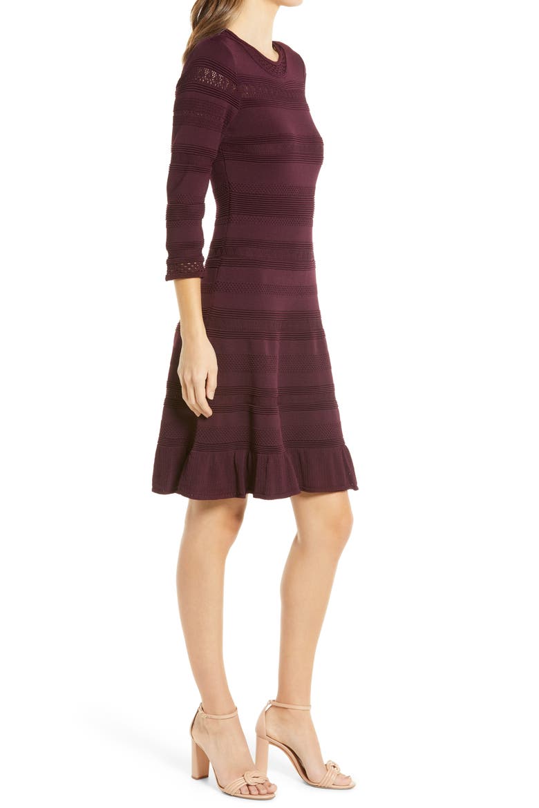 Textured Fit & Flare Dress, Alternate, color, WINE