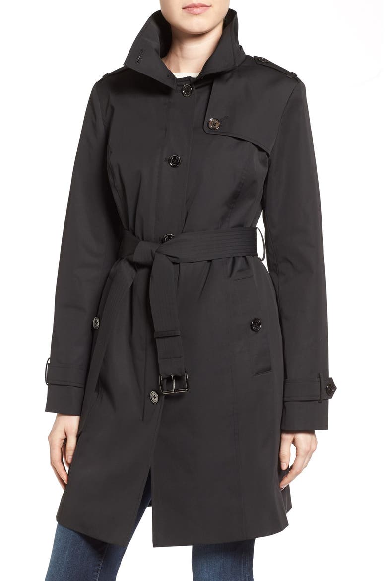 Hooded Trench Coat, Alternate, color, BLACK