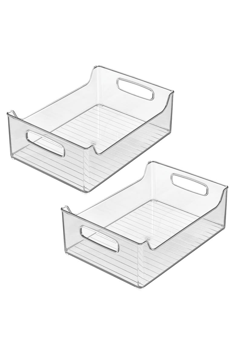 Plastic Stackable Pantry Bin with Handles, Set of 2, Clear, Made in USA, Main, color, Clear