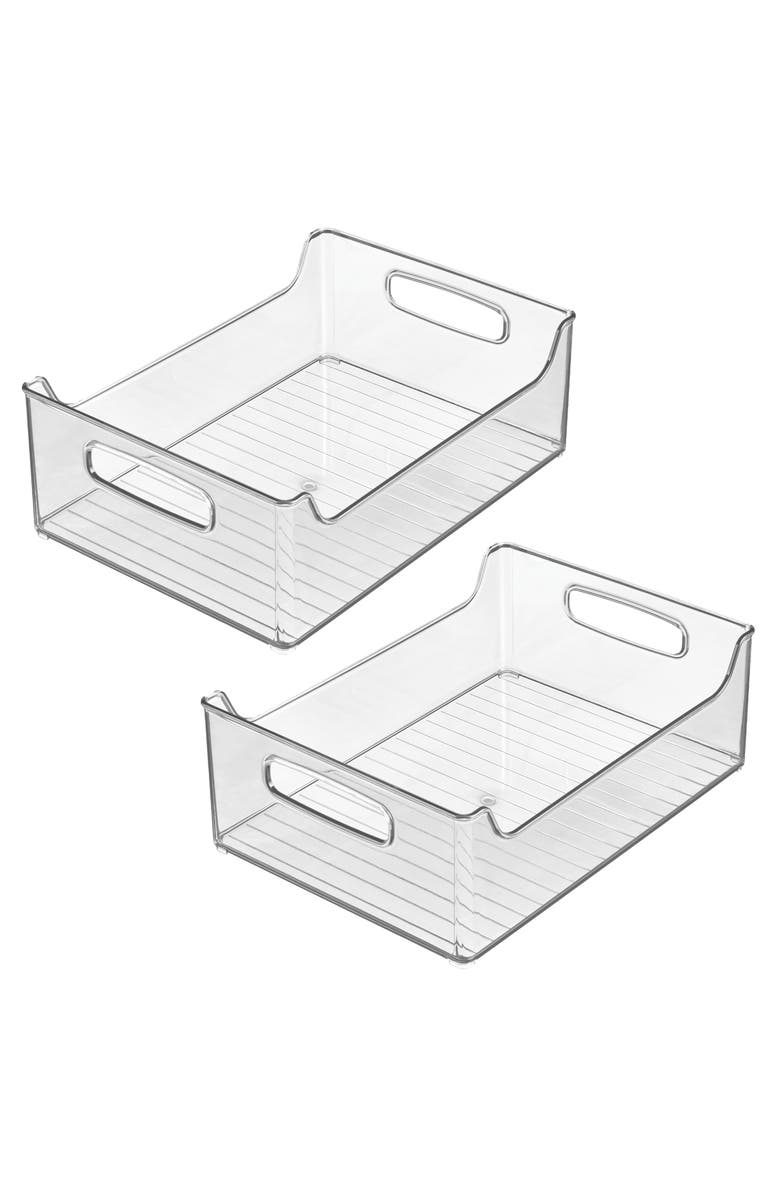 iDesign Plastic Stackable Pantry Bin with Handles, Set of 2, Clear, Made in USA, Main, color, Clear