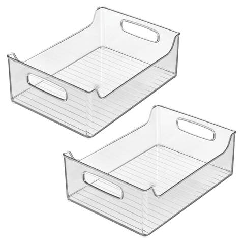 Plastic Stackable Pantry Bin with Handles, Set of 2, Clear, Made in USA