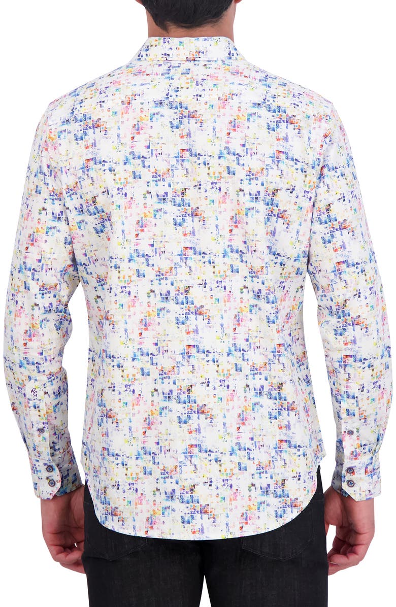 Robert Graham Box Print Cotton Button-Up Shirt, Alternate, color, White