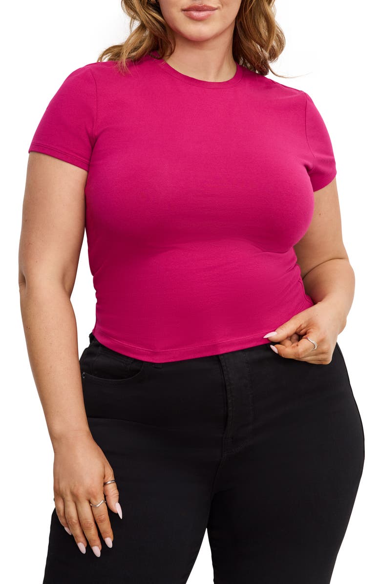 Good American Super Stretch Baby Tee, Main, color, Fuschia002