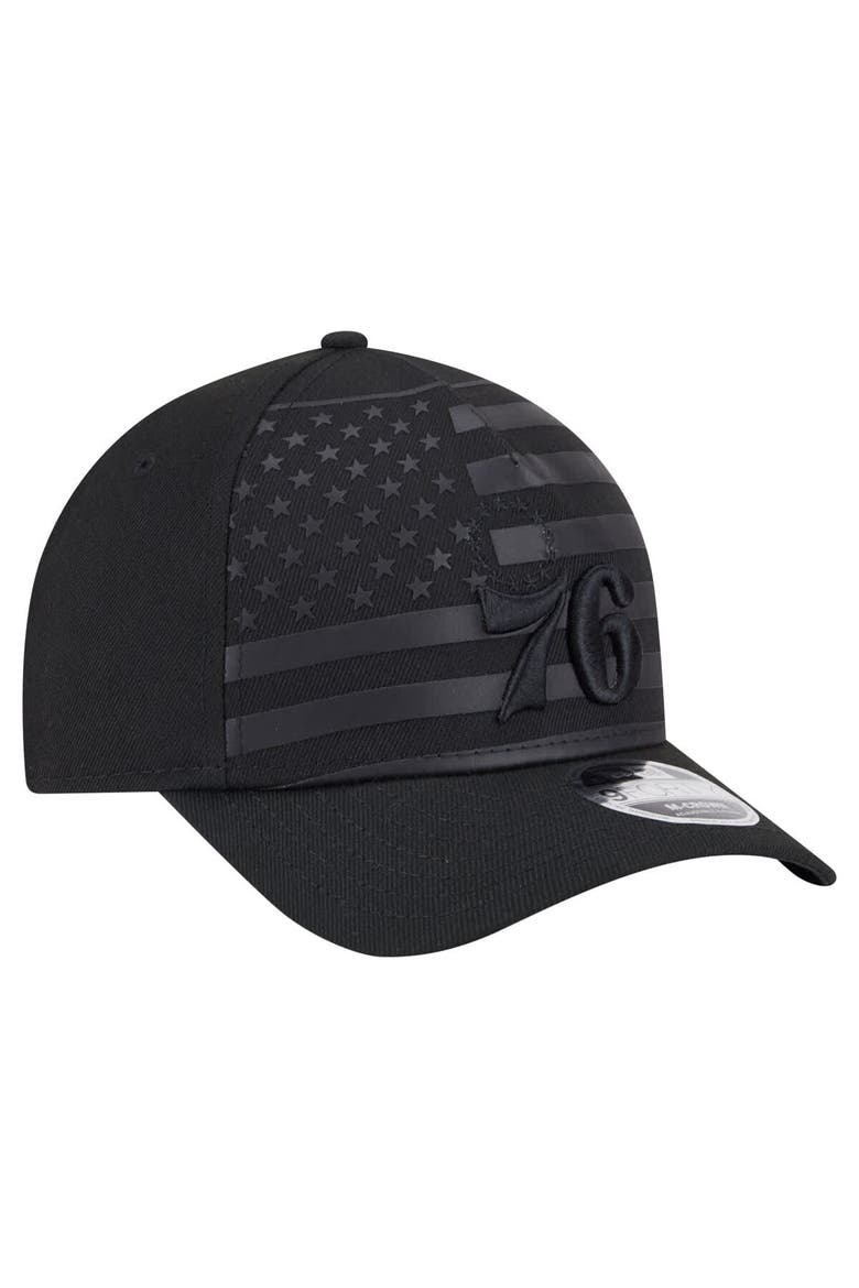 Men's New Era  Black Philadelphia 76ers Game Day Flag A-Frame 9FORTY Adjustable Hat, Alternate, color, Black
