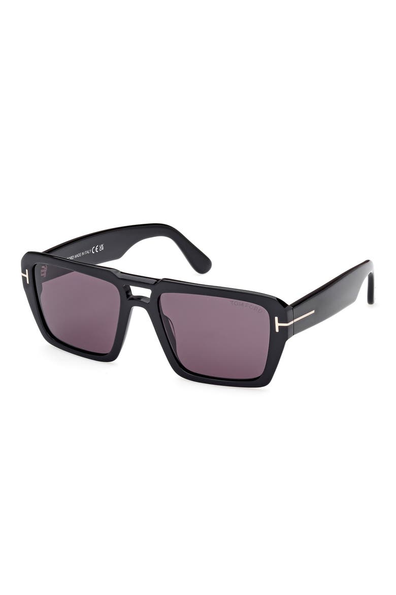Redford 56mm Navigator Sunglasses, Alternate, color, SHINY BLACK / SMOKE