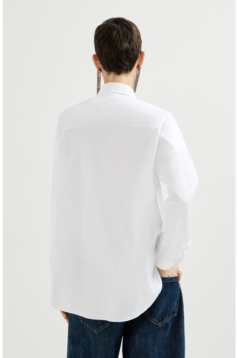 Stretch cotton poplin shirt with shiny trim, Alternate, color, White