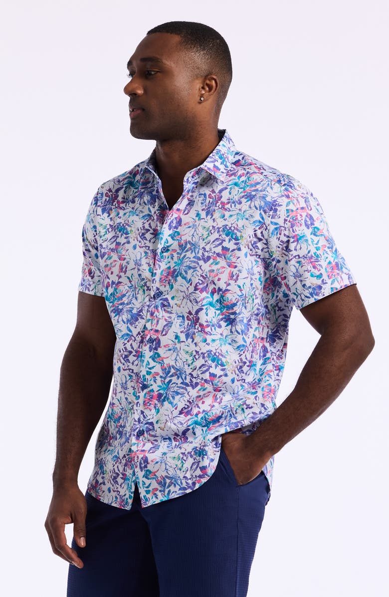 Robert Graham Jerome Short Sleeve Cotton Button-Up Shirt, Alternate, color, White/ Multi Floral