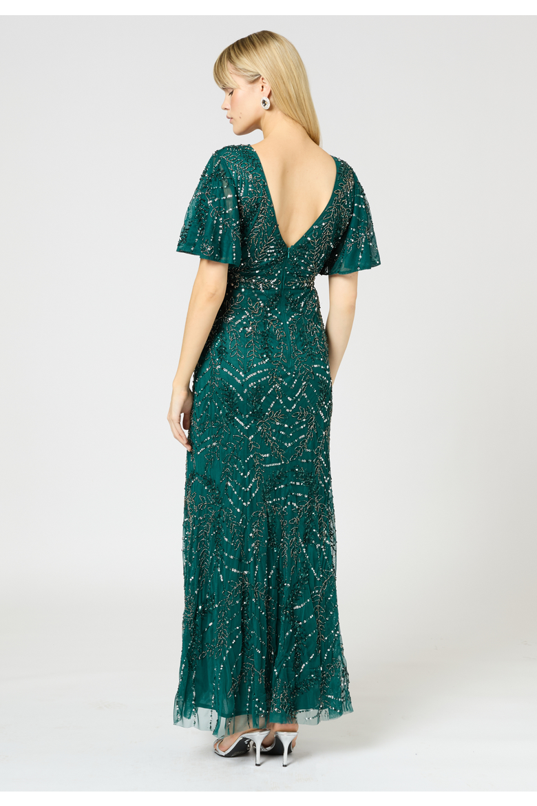 Embellished Sequins Wrap Neck Maxi, Alternate, color, EMERALD GREEN
