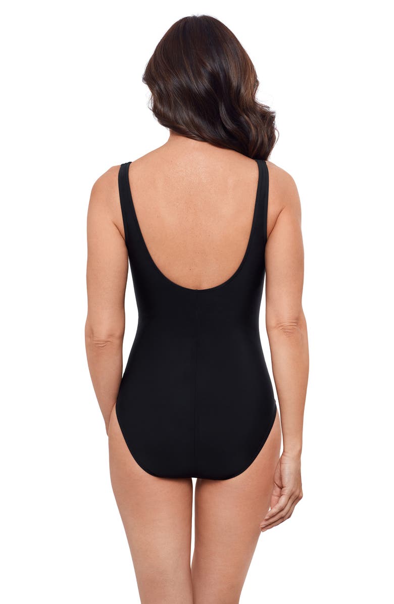 Aqua Green Cinched V-Neck Tummy Control Side Shirred One-Piece Swimsuit, Alternate, color, Black
