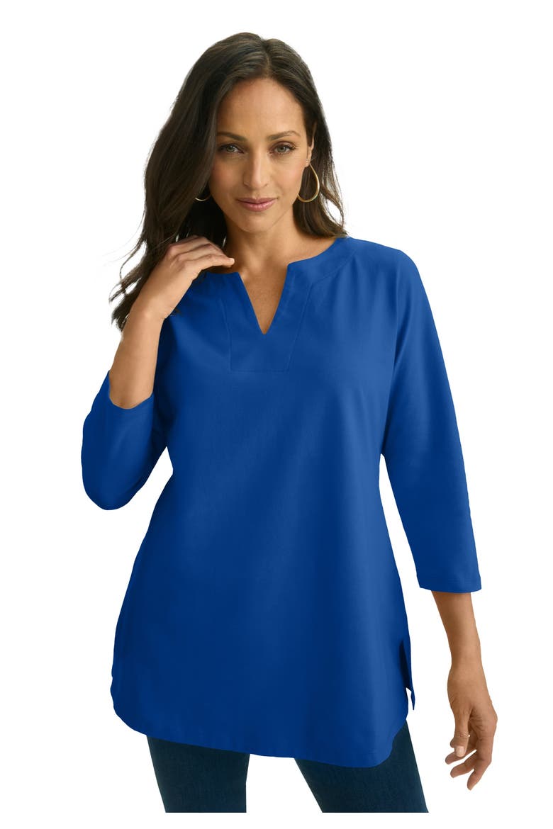 Stretch Cotton Notch Neck Tunic (plus), Main, color, DARK SAPPHIRE