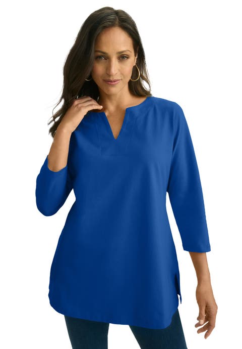 Stretch Cotton Notch Neck Tunic (Plus Available)
