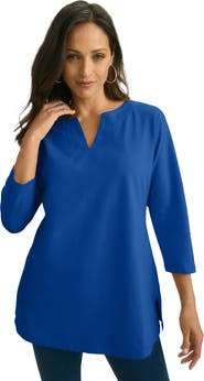 Jessica London Stretch Cotton Notch Neck Tunic