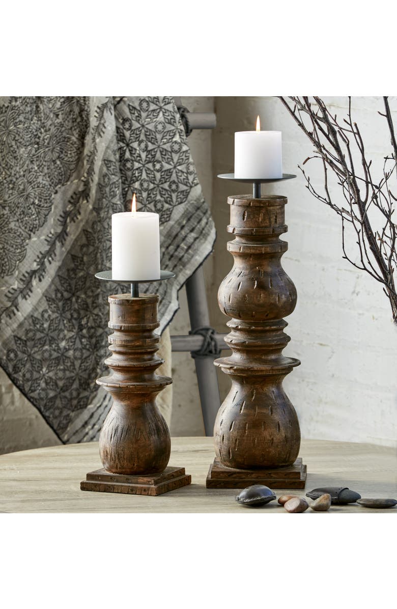 tag Indio Chestnut Brown Mango Wood Candle Holder Decorative Accent, Alternate, color, Brown