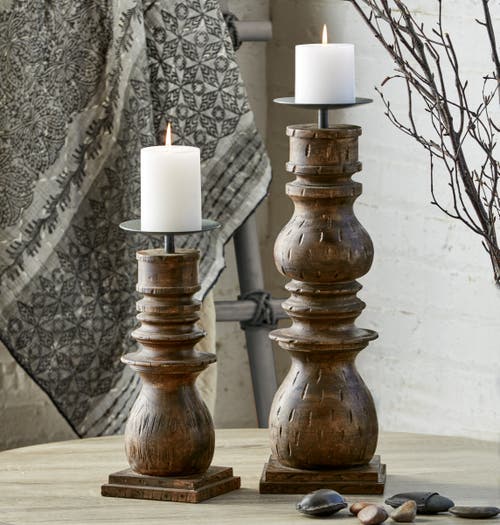 Tag Indio Chestnut Brown Mango Wood Candle Holder Decorative Accent In Brown