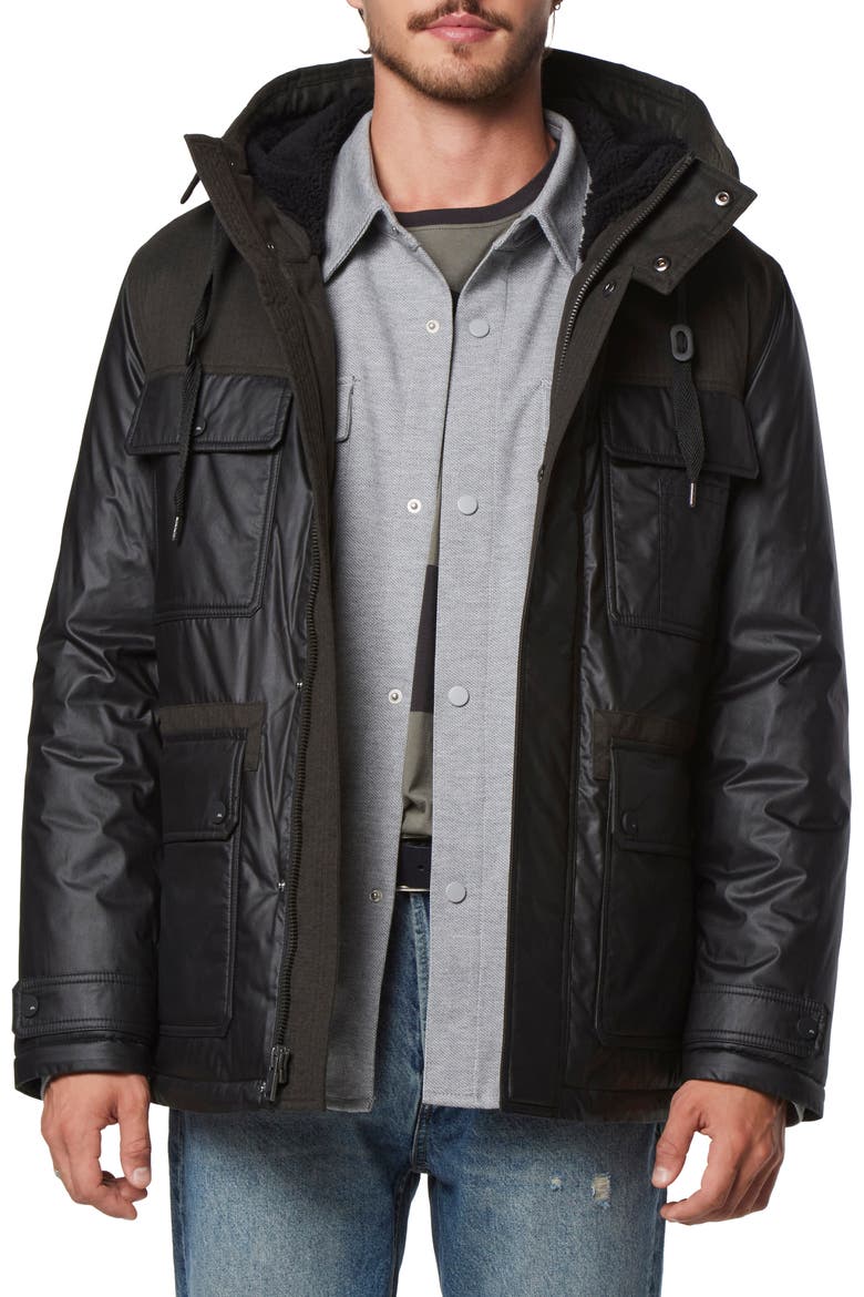 Harrigan Mixed Media Puffer Jacket, Main, color, BLACK