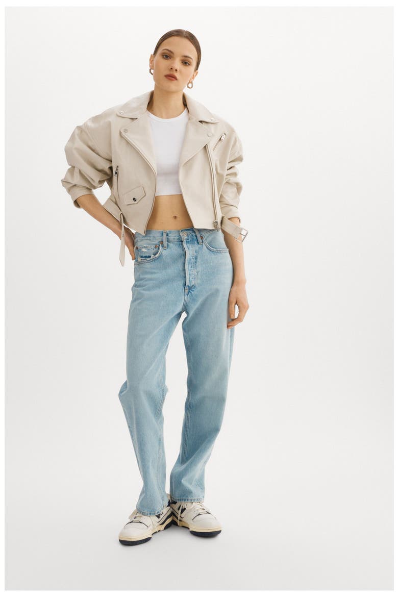 DYLAN | 80's Leather Biker Jacket, Alternate, color, Bone