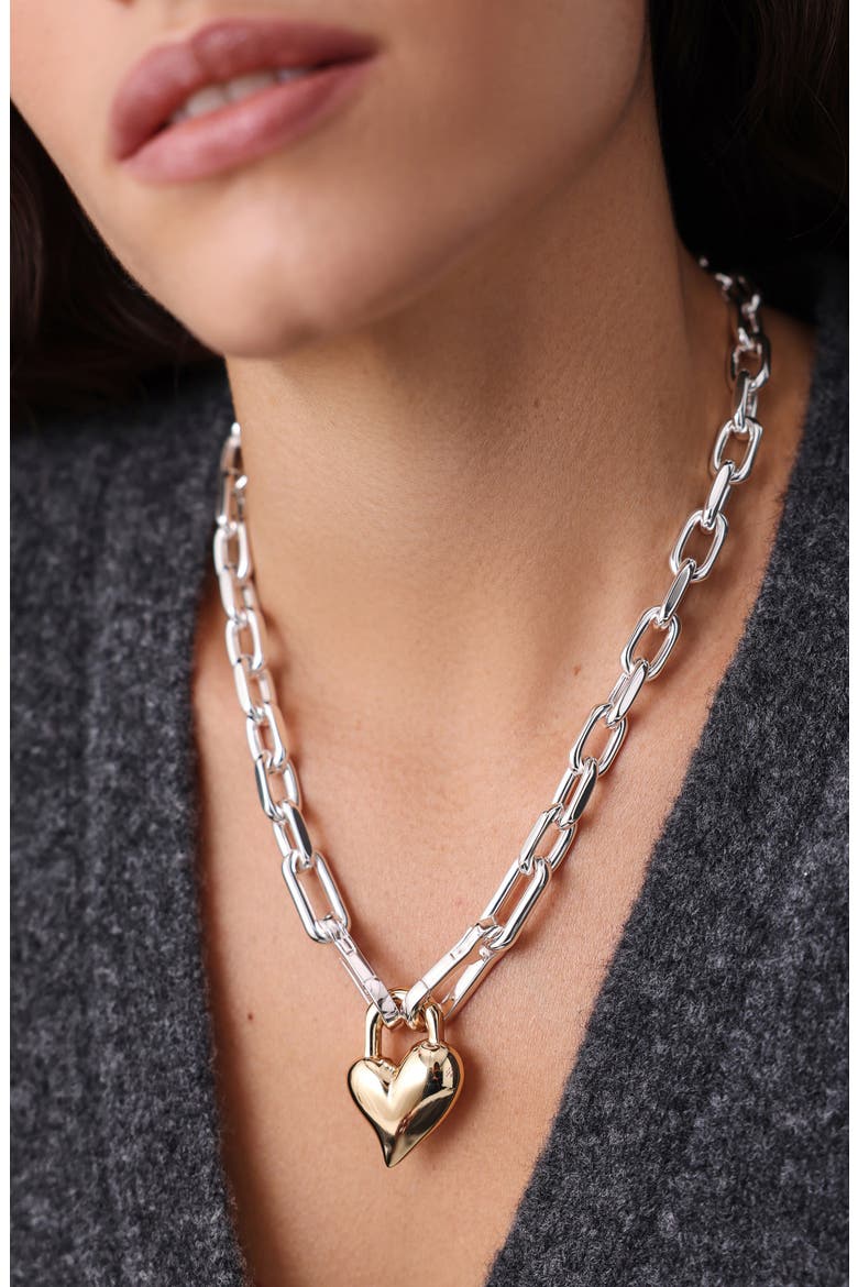 Padlock Heart Pendant Necklace, Alternate, color, TWO-TONE