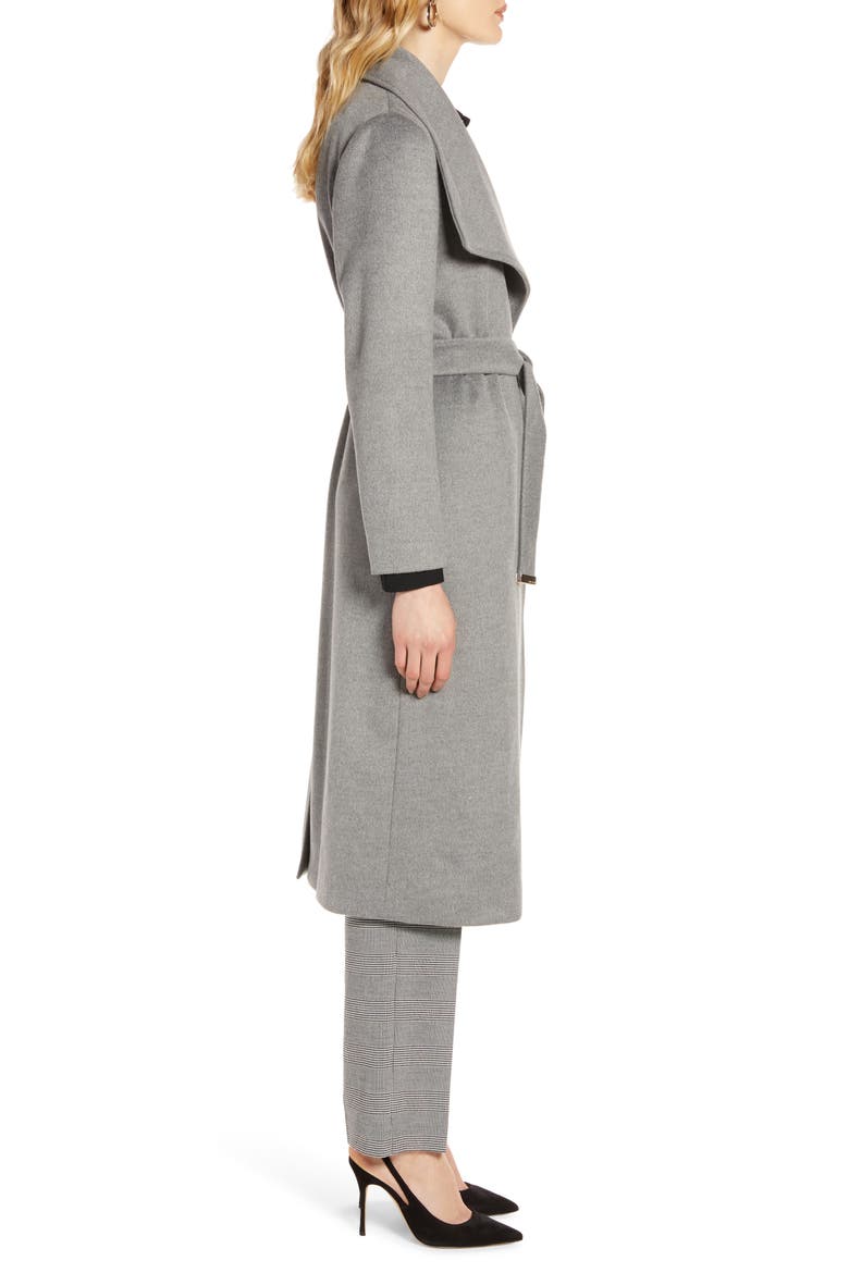 Wide Collar Brushed Wrap Coat, Alternate, color, LIGHT GREY