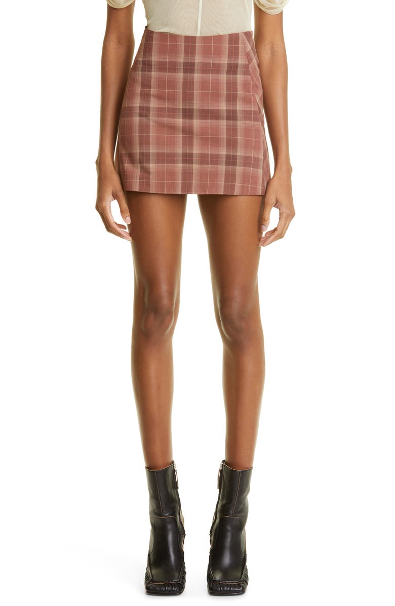 Knwls Stream Plaid Wool Blend Miniskirt, Main, color, 