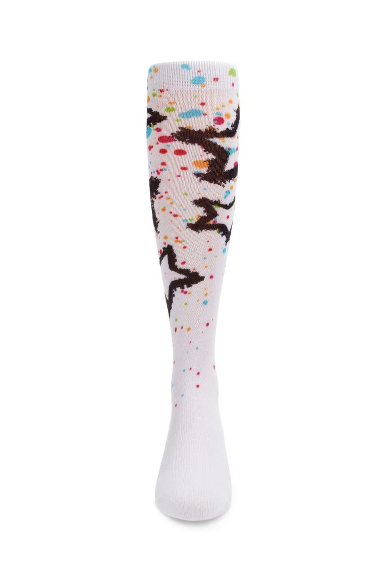 Graffiti Star Knee-High Socks, Alternate, color, White