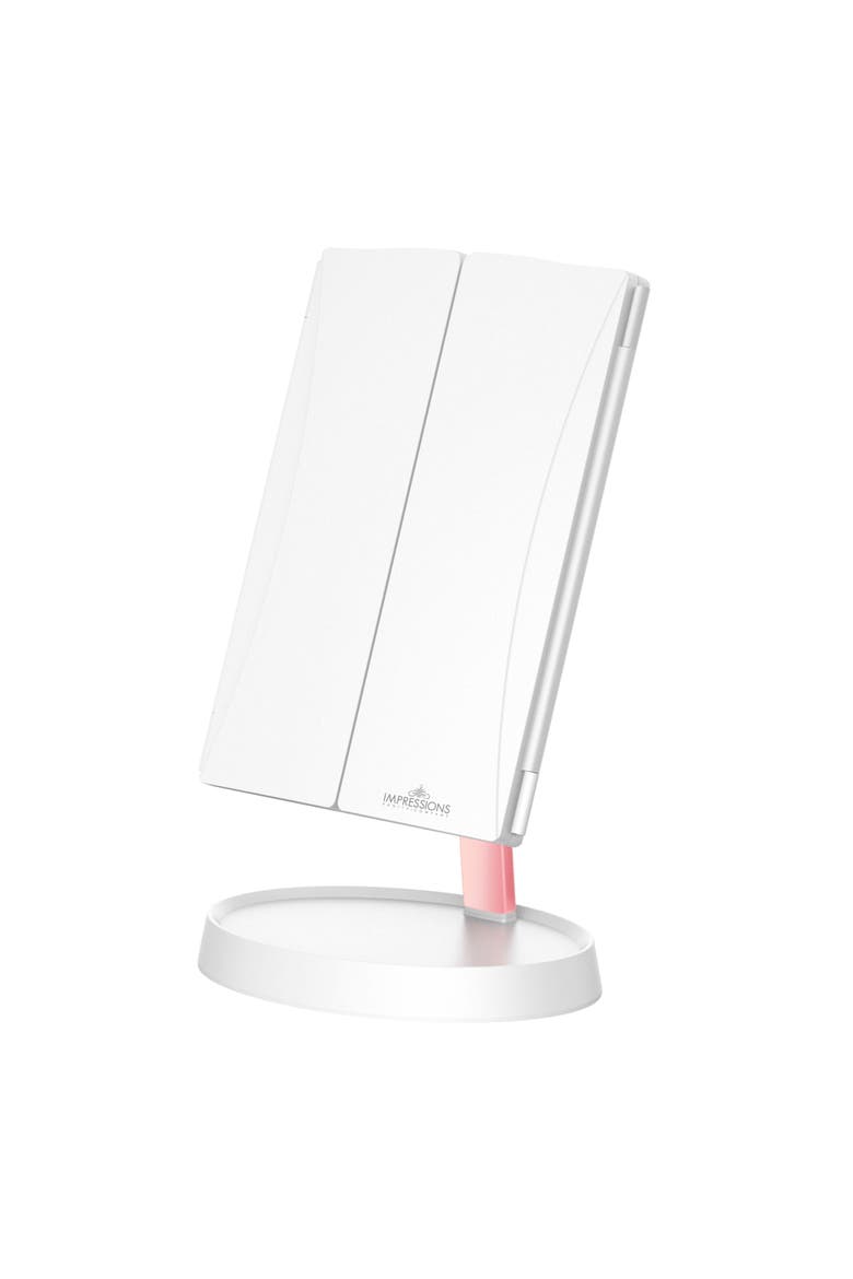 Infinity Trifold LED Makeup Mirror, Alternate, color, Pink